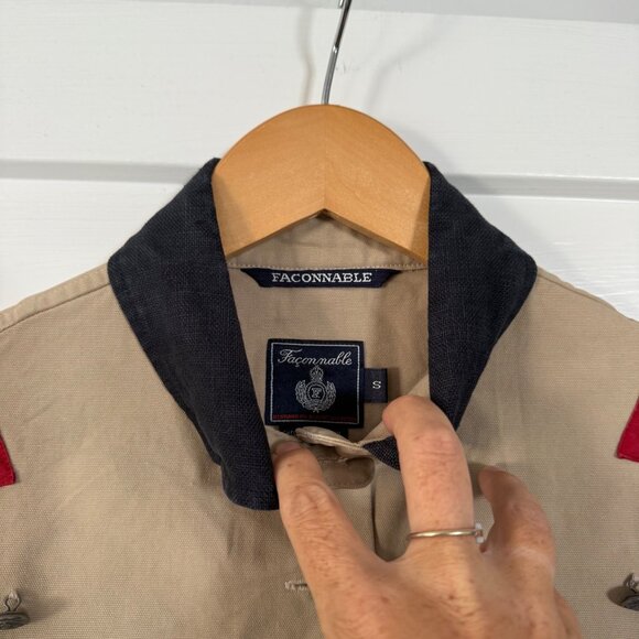 Faconnable Beige Military-Inspired Button-Up Jacket W/ Button Detailing Size S - Picture 3 of 7